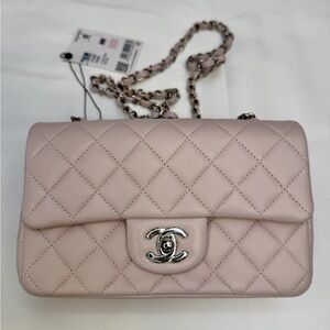 CHANEL NWT Lambskin Quilted Mini Rectangular Flap Light Pink/Purple